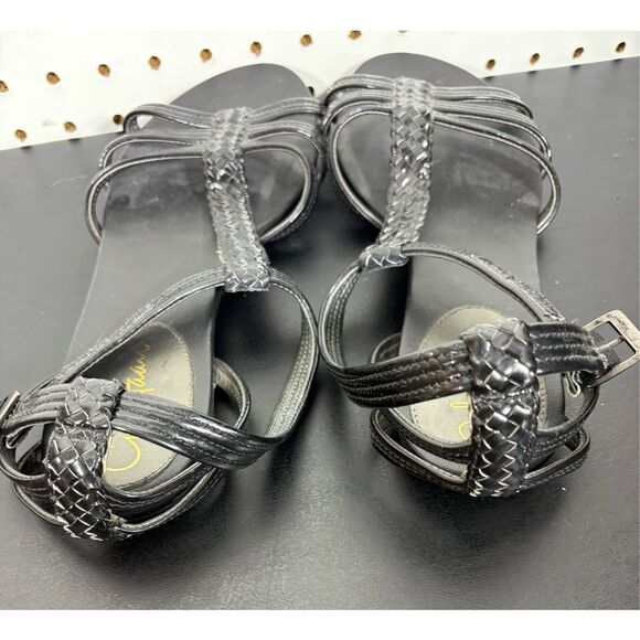 Cole Haan Black Ankle Strap Patent Leather Lightweight Flat Sandals Womens 10 - Picture 2 of 9